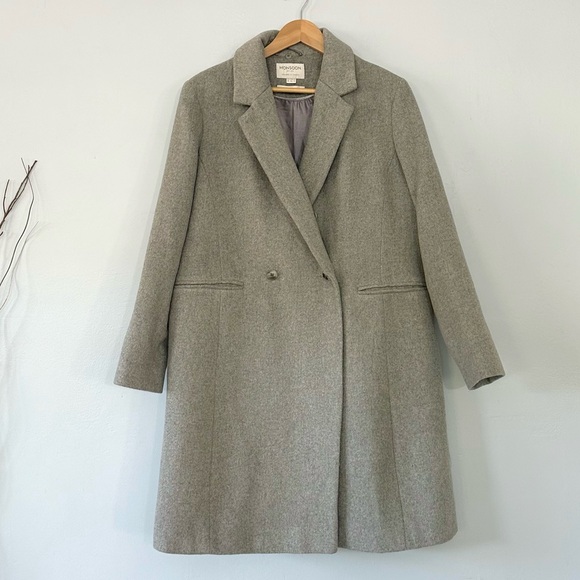 Monsoon Wool Rich removable faux fur trim collar wool blend coat in gray sz 14 - Picture 7 of 16